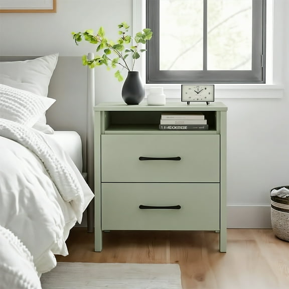 STYLIVIA 2-Drawer Nightstand with Open Shelf Sage Green 20.9" W x 15.7" D x 22.7" H