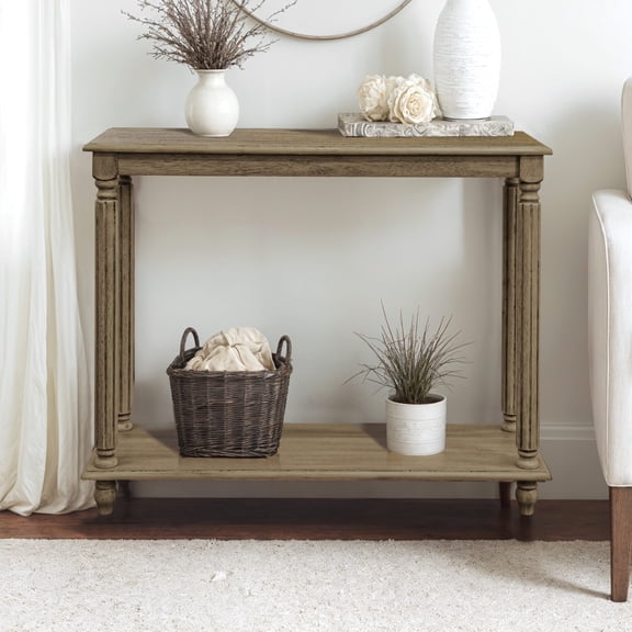 STYLIVIA 2-Tier Solid Wood Console Table Farmhouse Style Antique Oak 35.4" W × 11.8" D × 30" H