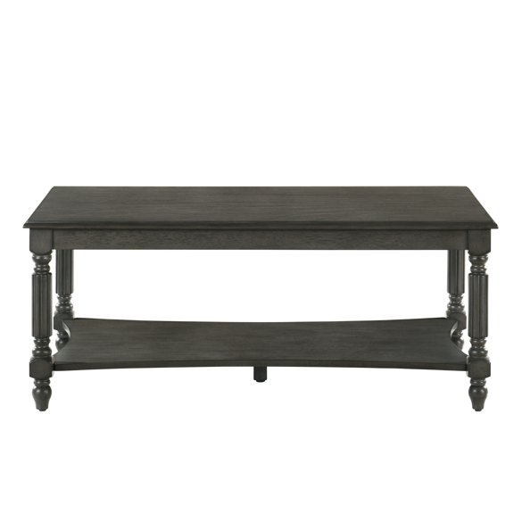 STYLIVIA 39.4" Rectangular Solid Wood Coffee Table with Shelf Solid Wood, Dark Gray Oak, 39.4" W x 19.7" D x 16.5" H