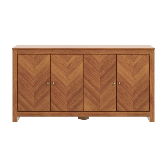 STYLIVIA 4-Door Storage Buffet Sideboard with Chevron Design Adjustable Shelves Wood Finish 58.4" W x 15.7" D x 30.0" H