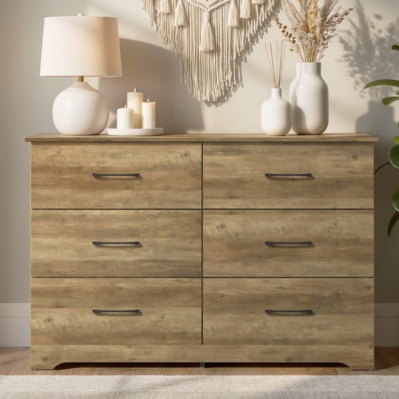 STYLIVIA Adult 47" 6 Drawer Bedroom Dresser Engineered Wood 47" W  15.5" D  31.7" H