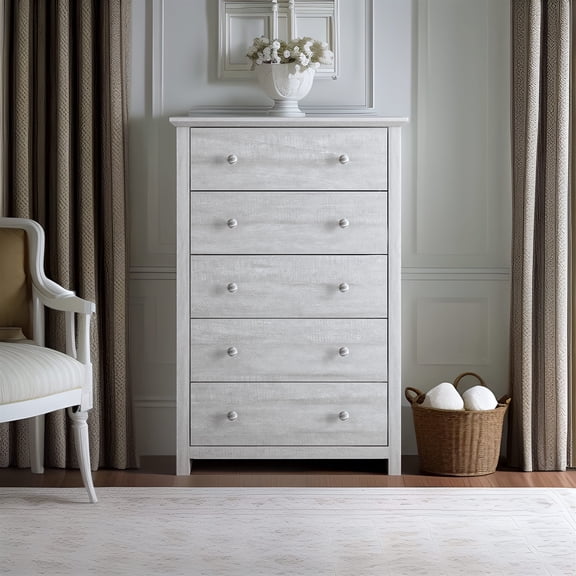 STYLIVIA 5 Drawer Chest with Interlock Safety Dusty Gray Oak 31.1" W x 16.3" D x 46.9" H