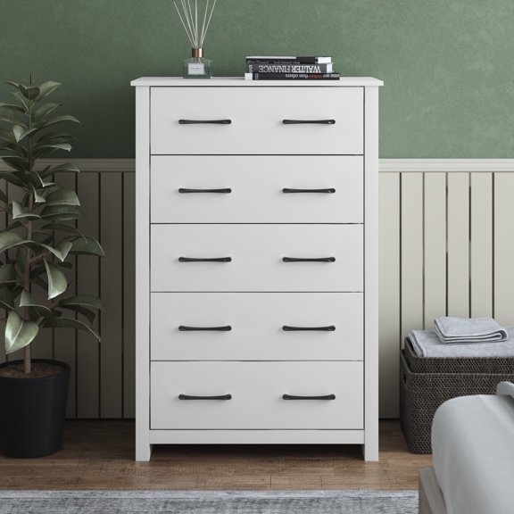 STYLIVIA 5 Drawer Chest with Interlock System White 31.1" W x 16.3" D x 46.7" H