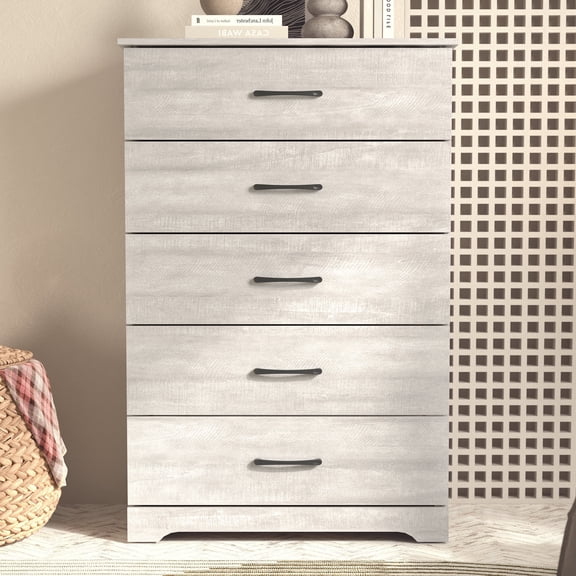 STYLIVIA 5 Drawer Chest with Metal Handles Dusty Gray Oak 31.3" W x 15.6" D x 47.2" H