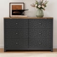 thumbnail image 1 of STYLIVIA 6-Drawer Dresser with Laser-Cut Drawer Fronts Black, Knotty Oak 45.4"W x 15.7"D x 32"H, 1 of 14