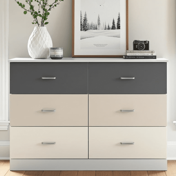 STYLIVIA Adult 6 Drawer Bedroom Dresser with Metal Handles 47.0" W × 15.6" D × 31.7" H