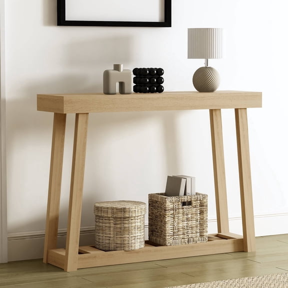 STYLIVIA Console Table with 2-Tier Storage Wood Finish Knotty Oak 43.31" W x 11.61" D x 32.91" H