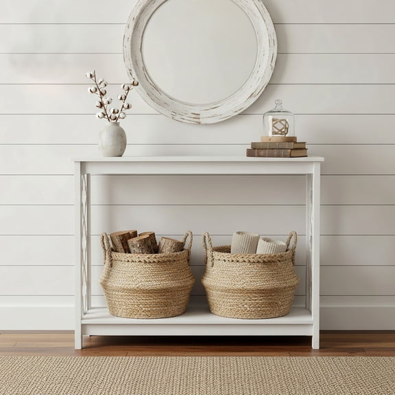 STYLIVIA Console Table with Lower Shelf Decorative Cutout Pearl White 38" W x 11.6" D x 31.5" H