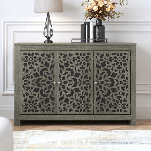 STYLIVIA Culbreath 3 Door Modern Wood Sideboard with Adjustable Shelves Storage Cabinet
