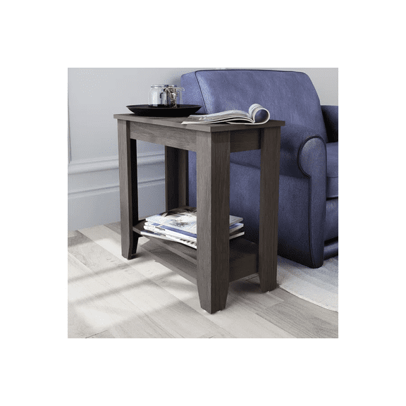 STYLIVIA End Table with Storage Shelf Transitional Wood Finish Dark Gray Oak 11.7" W x 23.4" D x 22" H