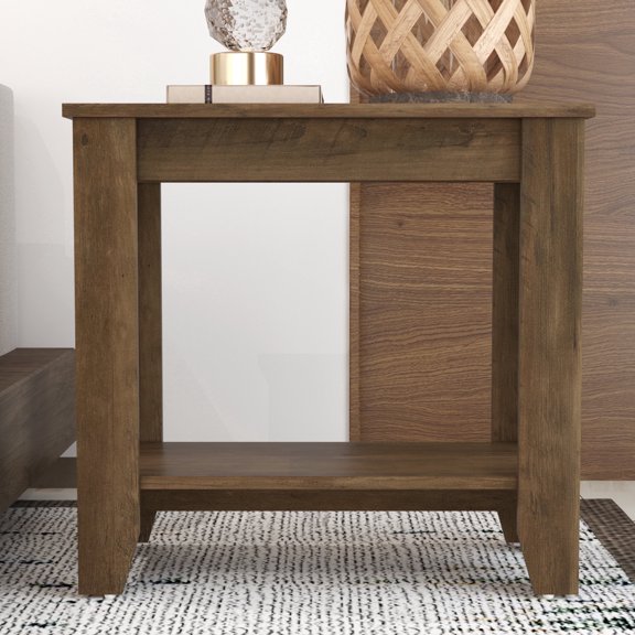 STYLIVIA End Table with Storage Shelf, Knotty Oak, 11.7" W x 23.4" D x 22" H