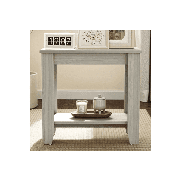 STYLIVIA End Table with Storage Shelf Transitional Wood Finish Warm Gray Oak 11.7" W x 23.4" D x 22" H