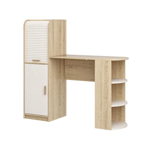 STYLIVIA Fluted Sliding Door Study Desk with Shelves 49.9" W 15.7" D 47.2" H