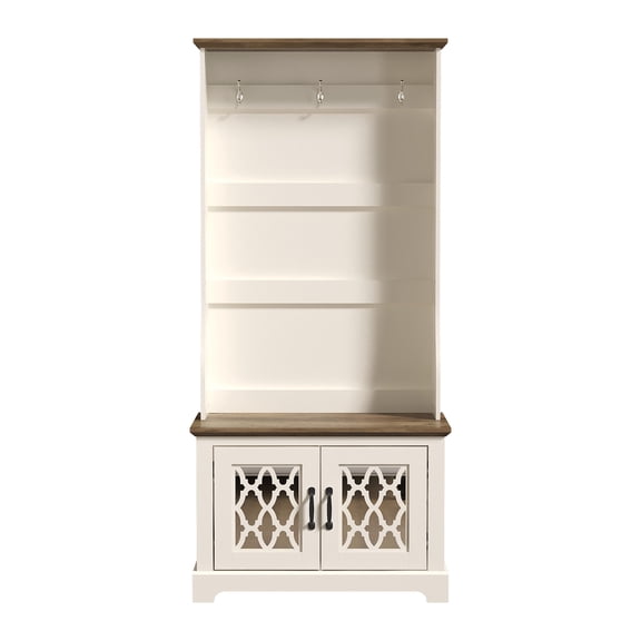 STYLIVIA Hall Tree with Mirror Bench and Shoe Storage Engineered Wood 31.3" W x 15.7" D x 68.3" H