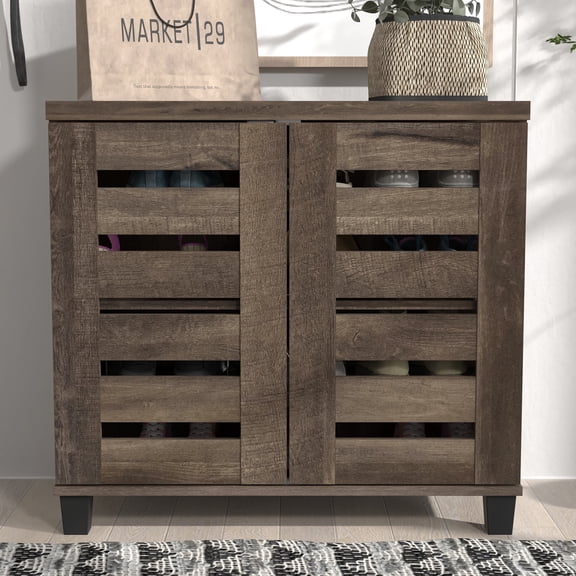STYLIVIA Lismore 2-Door Shoe Cabinet - Dark Dusty Oak