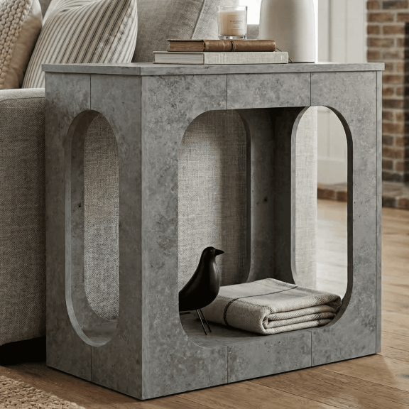 STYLIVIA Adult End Table for Living Room & Bedroom, Geometric Design with Open Shelf, Modern Accent, 23.4" W 11.7" D 22" H