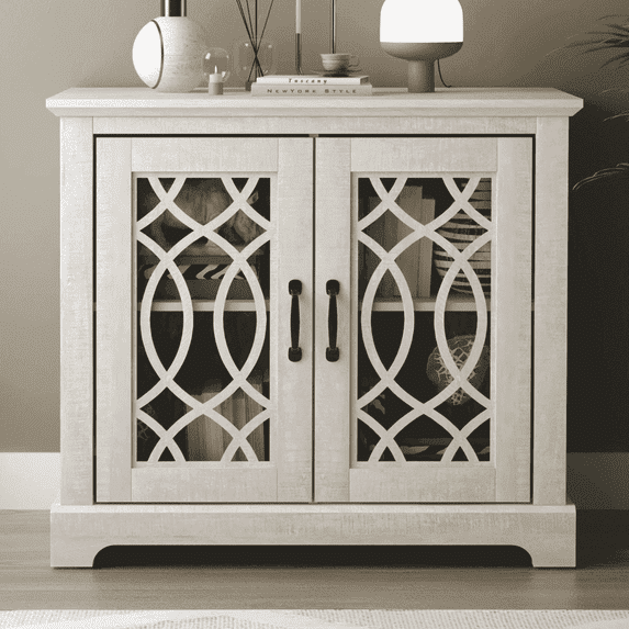 STYLIVIA 2-Door Accent Cabinet with Adjustable Shelves Mirrored Doors Engineered Wood 29.3" H x 32.4" W x 15.8" D