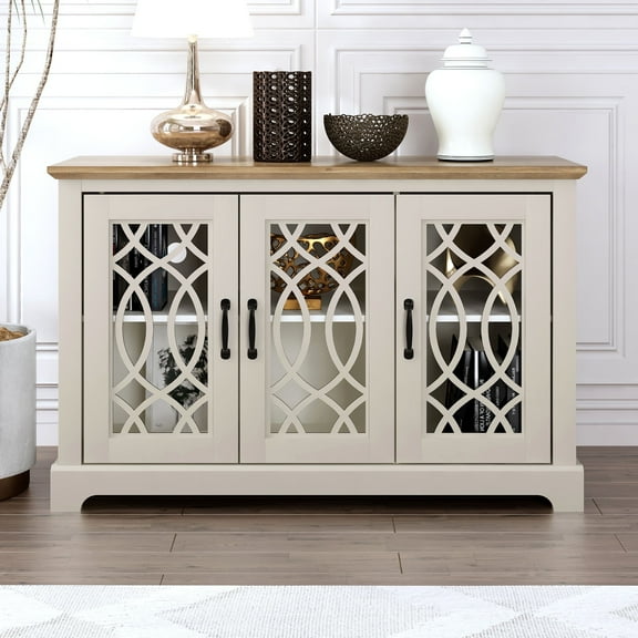 STYLIVIA Raccon 3 Door Wide Sideboard  Ivory & Knotty Oak