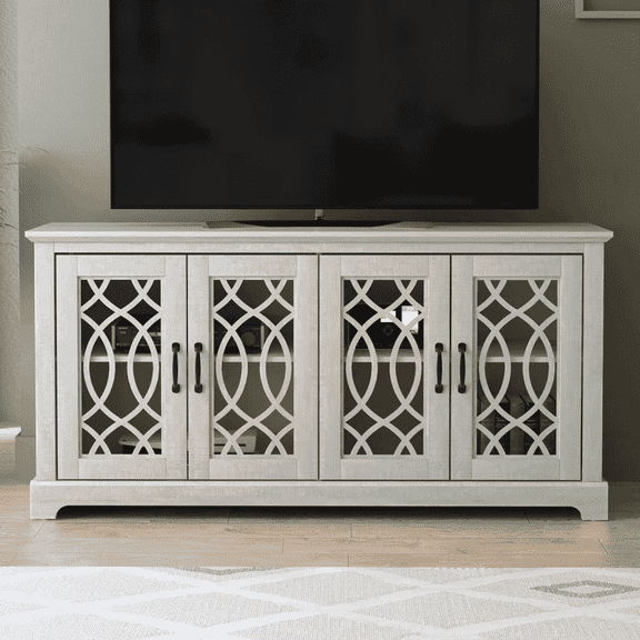 STYLIVIA Raccon 4-Door TV Stand, Media Console & Storage Cabinet, Dusty Grey Oak