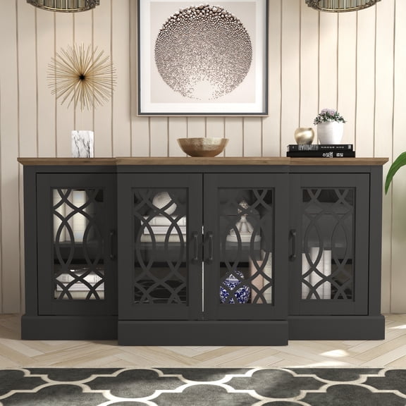 STYLIVIA Raccon Wide Accent Sideboard, Black & Knotty Oak