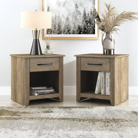 STYLIVIA Set of 2 Nightstands 1-Drawer with Open Shelf Knotty Oak 18.9" W x 16.5" D x 20.3" H