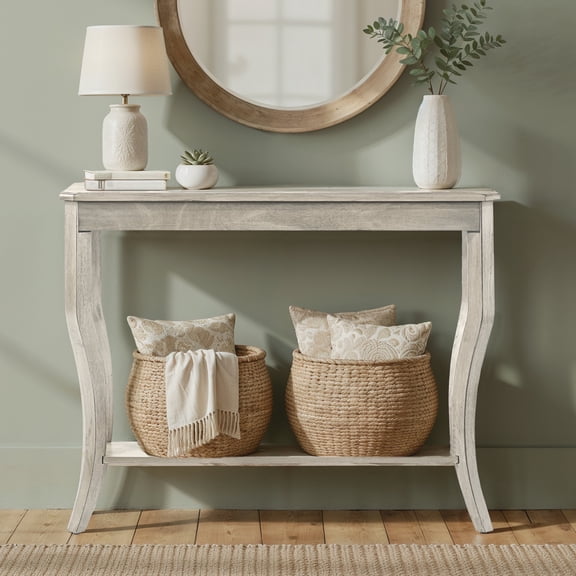 STYLIVIA Solid Wood Console Table Modern Narrow Entryway Table Antique White 35.4" W x 11.8" D x 29.5" H