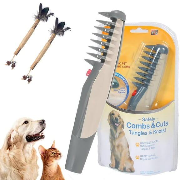 HPZZ E-Comb, 2025 New e Comb for Dogs Cats, 2 In 1 Electric Pet Grooming Tool with Razor Hair Trimmer for All Breeds, Dematting Fur Rake Brush for Dogs & Cats )