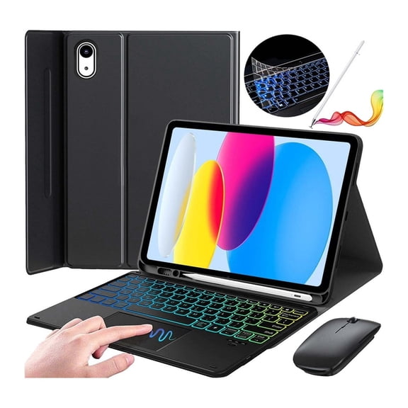 STYU Case with Touch Illuminated Keyboard and Mouse compatible with iPad 10th Gen 10.9'' - Ultimate Productivity Bundle