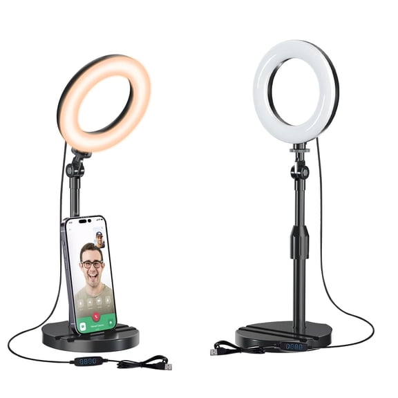 STYU Desk Ring Light with Telescopic Stand, Travel Desktop Hola Light for Phone Selfie Laptop Zoom Video Calls Makeup Tiktok Reels Live Streaming