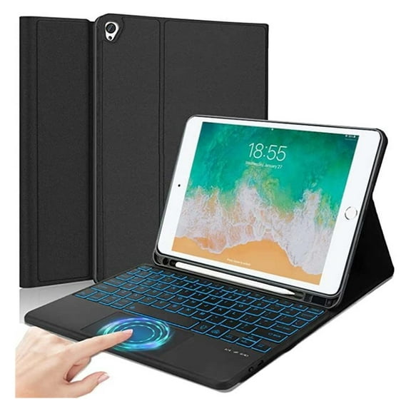 STYU Keyboard Case Compatible with iPad Pro 12.9 Inch 2017/2015 (1st & 2nd Generation), 7 Color Backlit, Detachable Wireless with Pencil Holder Stand Folio Keyboard Cover