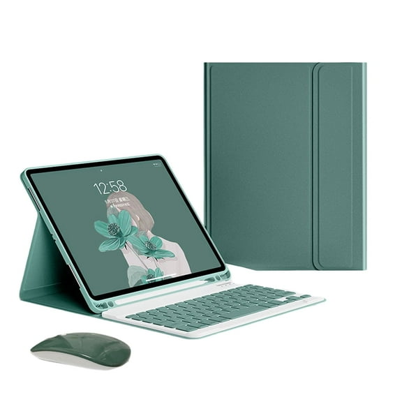 STYU Keyboard case for iPad 9.7 Inch Air 2, iPad 5th/iPad 6th Generation (2017/2018) Case with Keyboard Detachable Mouse, Smart Folio Cover with Pencil Holder(dark green)