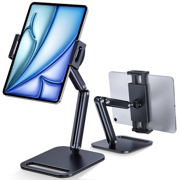 STYU Tablet Stand for iPad, Aluminum Tablet Holder with Heavy-Duty Base for Desk, Fully Adjustable Angle, Compatible with iPad Pro Air Mini, Galaxy Tab, Surface Pro, Kindle 4.7''-13", Black
