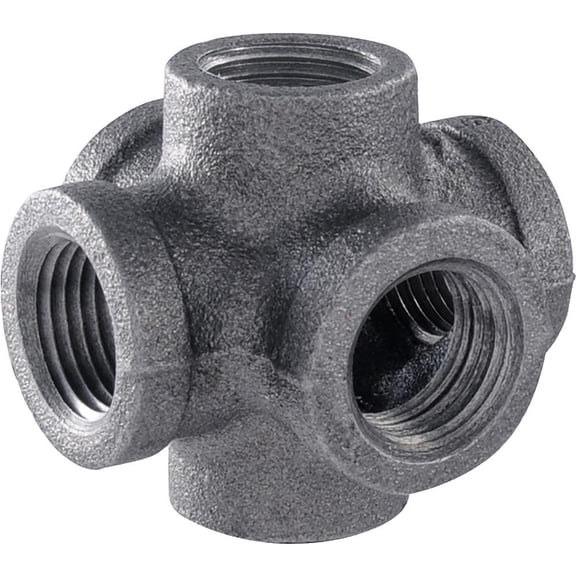 502708 Black Pipe 6-Way Cross, 1/2 In. - Quantity 1