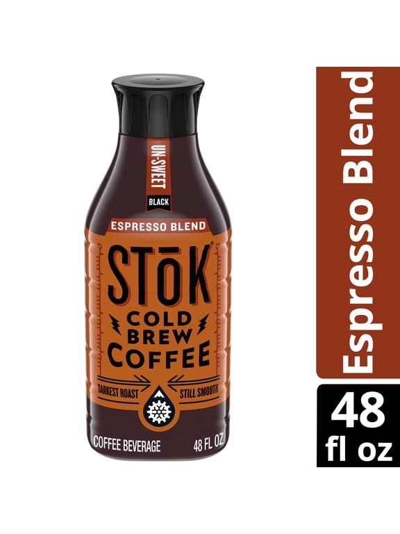 Espresso Blend Dark Roast Black Unsweetened Ready to Drink Cold Brew Coffee Bottle, 48 fl oz