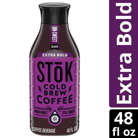 SToK Extra Bold Dark Roast Black Unsweetened Ready to Drink Cold Brew Coffee Bottle, 48 fl oz