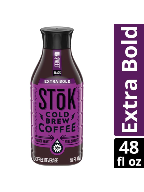Extra Bold Dark Roast Black Unsweetened Ready to Drink Cold Brew Coffee Bottle, 48 fl oz