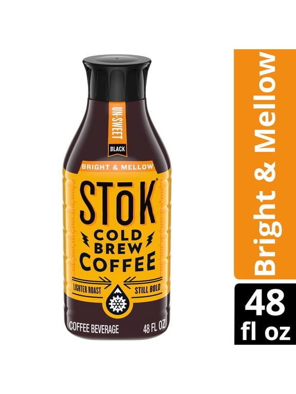Bright & Mellow Medium Roast Black Unsweetened Ready to Drink Cold Brew Coffee Bottle, 48 fl oz