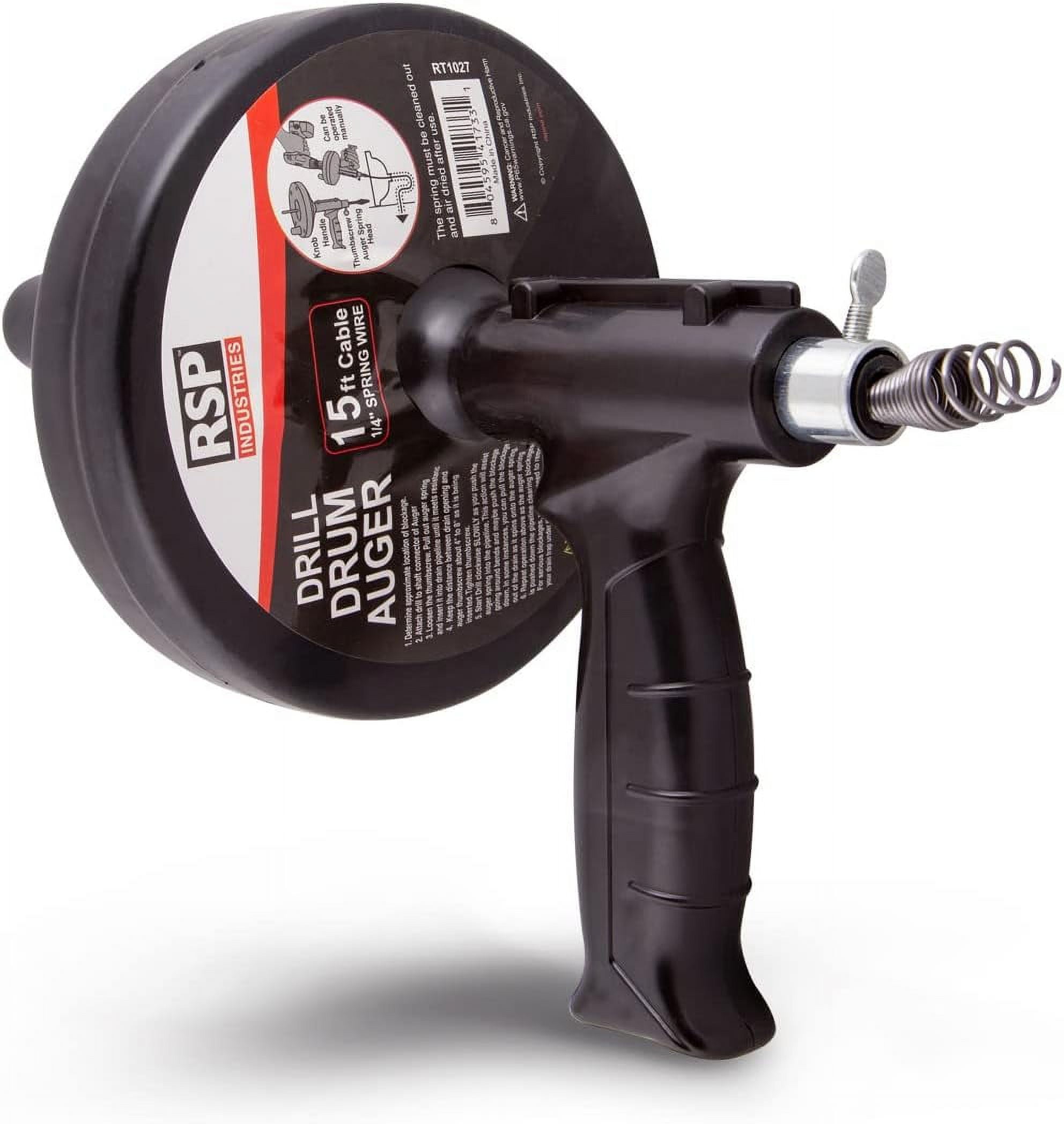 SU3249 Drill And Manual Drum Auger, Steel Plumbing Drain Snake With 15