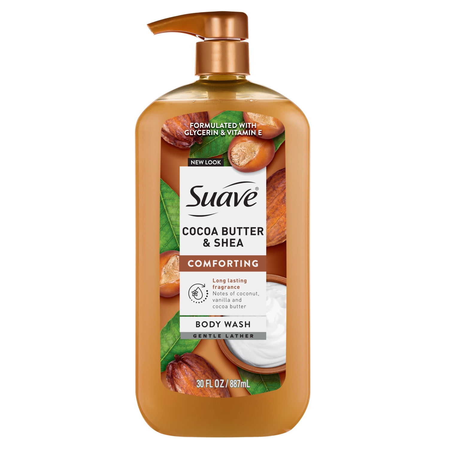 Suave Cocoa Butter + Shea Moisturizing Body Wash with Glycerin & Vitamin E, 30 FL OZ Pump