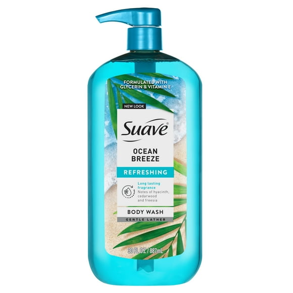 Suave Ocean Breeze Moisturizing Body Wash with Glycerin & Vitamin E, 30 FL OZ Pump