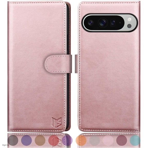 SUANPOT For Google Pixel 10 Pro XL 6.8 Wallet Case with RFID Blocking Credit Card Holder,Rose Gold