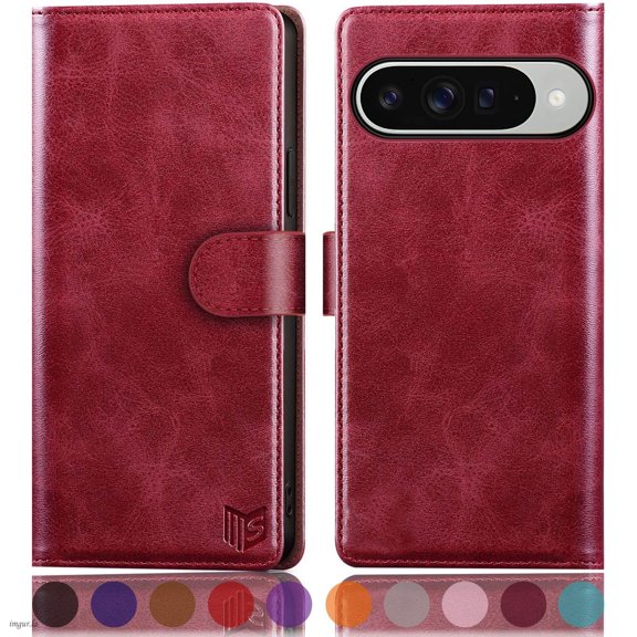 SUANPOT For Google Pixel 10/Google Pixel 10 Pro 6.3 Wallet Case with RFID Blocking Credit Card Holder,Red