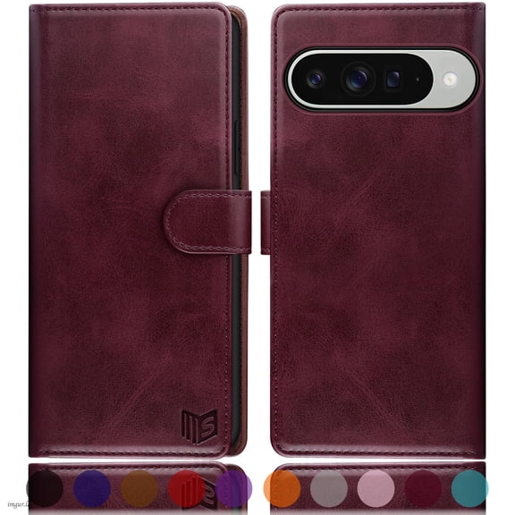 SUANPOT For Google Pixel 10/Google Pixel 10 Pro 6.3 Wallet Case with RFID Blocking Credit Card Holder,Wine Red