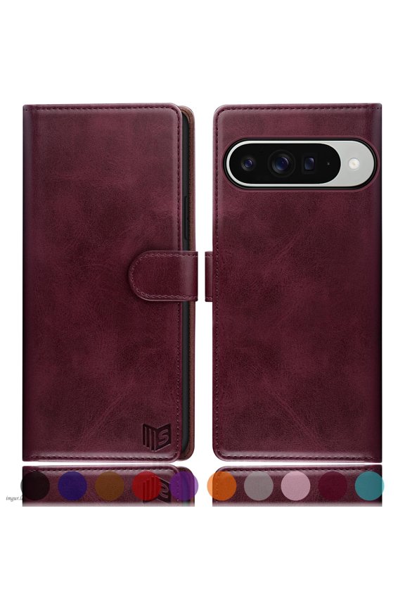 For Google Pixel 10/Google Pixel 10 Pro 6.3 Wallet Case with RFID Blocking Credit Card Holder,Wine Red