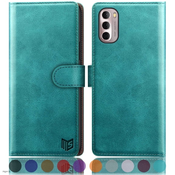 SUANPOT For Motorola Moto G Stylus 2022 5G Wallet Case with RFID Blocking Credit Card Holder,Blue Green