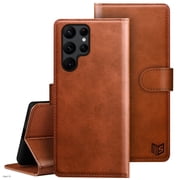 SUANPOT For Samsung Galaxy S22 Ultra with RFID Blocking Leather Wallet Case Credit Card Holder,Light Brown