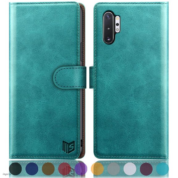 SUANPOT For Samsung Galaxy Note 10 Pro Wallet Case with RFID Blocking Credit Card Holder,Blue Green