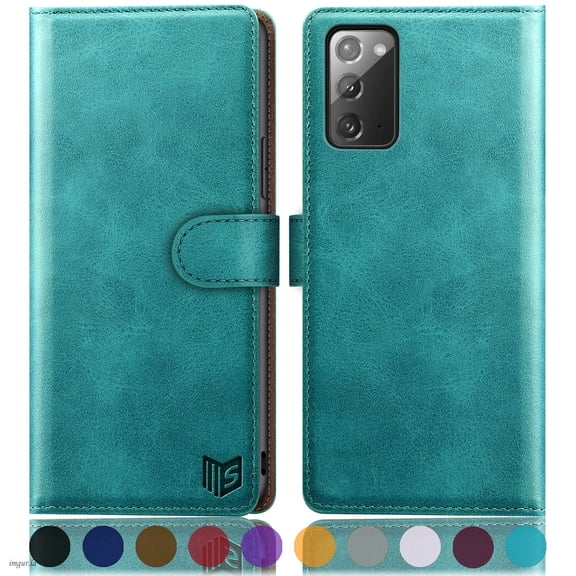SUANPOT For Samsung Galaxy Note 20 Wallet Case with RFID Blocking Credit Card Holder,Blue Green