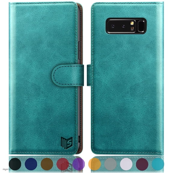 SUANPOT For Samsung Galaxy Note 8 Wallet Case with RFID Blocking Credit Card Holder,Blue Green