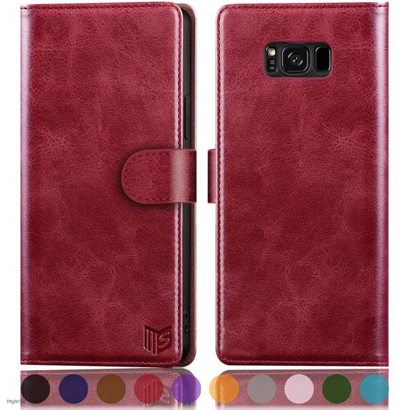 SUANPOT For Samsung Galaxy S8 Plus Wallet Case with RFID Blocking Credit Card Holder,Red